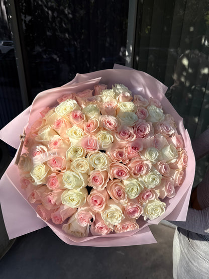 150 roses (white and pink)