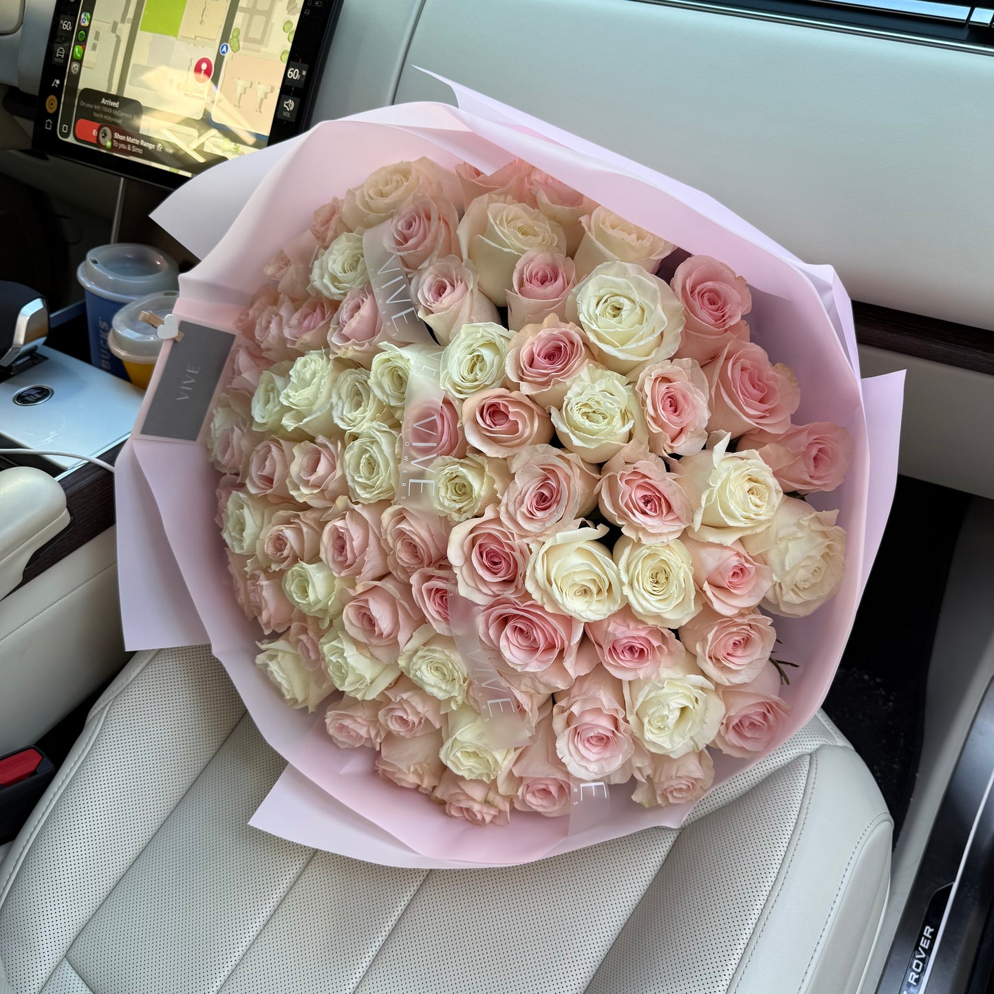 150 roses (white and pink)
